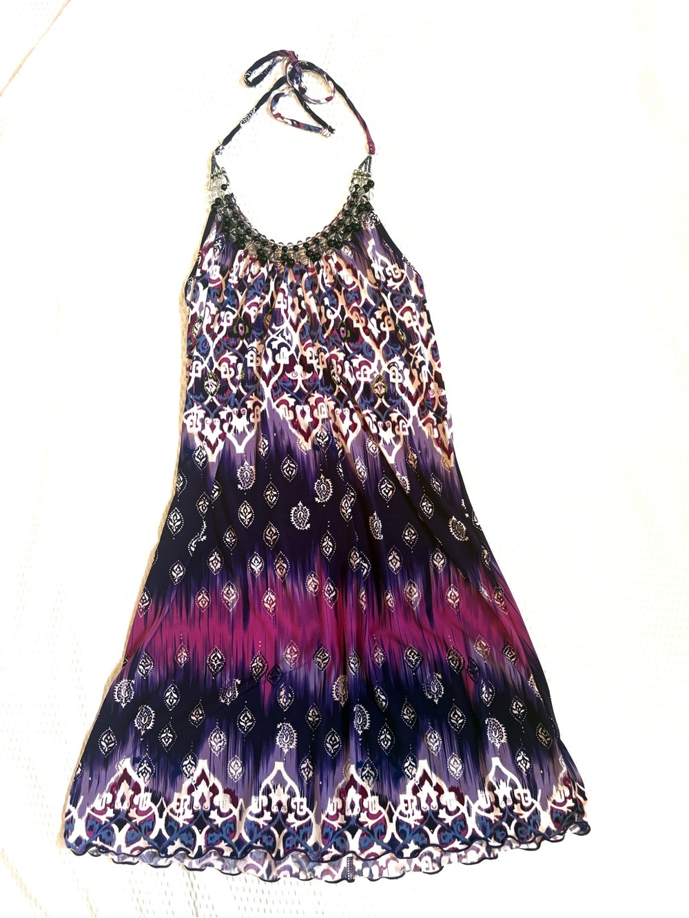 Women’s Purple Ombre Halter Sun Dress with Beaded Neckline